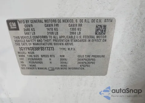 2015 Cadillac Srx Premium Collection from USA, damaged, VIN 3GYFNDE38FS517273